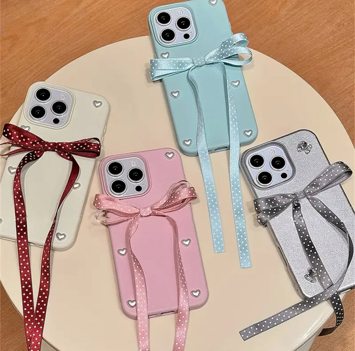 Cute 3D heart Rhinestone polka dot ribbon bow phone case_2