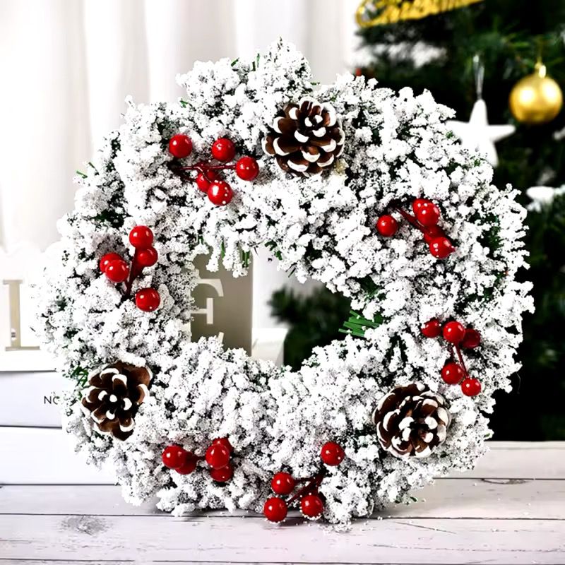 32cm snow flocked Front Door Christmas Wreath_0