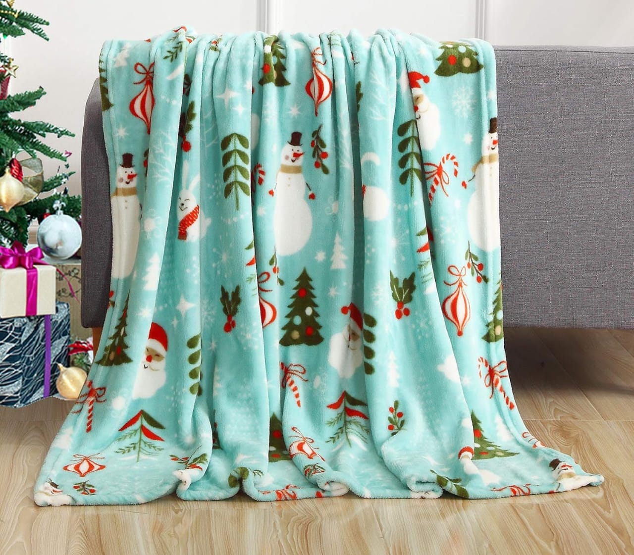 Flannel Christmas Throw Cozy Snowflake Elk Printed Winter Blanket_6