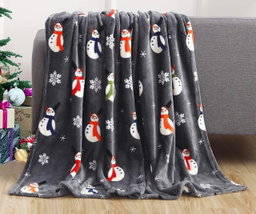 Flannel Christmas Throw Cozy Snowflake Elk Printed Winter Blanket