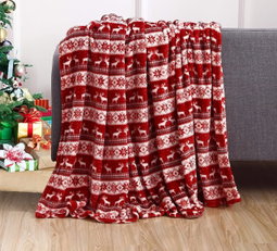 Flannel Christmas Throw Cozy Snowflake Elk Printed Winter Blanket
