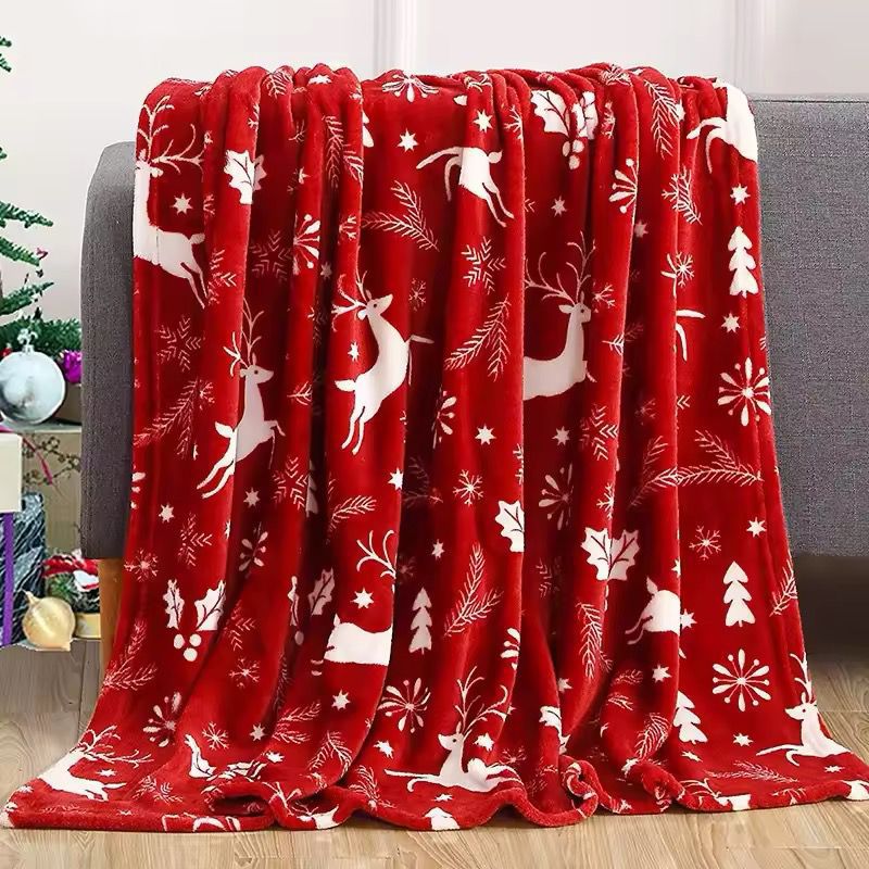 Flannel Christmas Throw Cozy Snowflake Elk Printed Winter Blanket_1