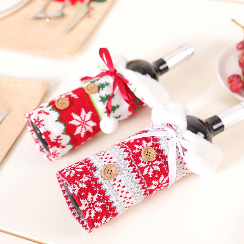 Fluffy Christmas Wine Bottle Cover Merry Christmas Decorations_2