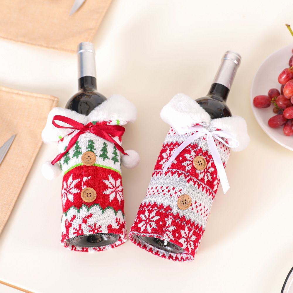 Fluffy Christmas Wine Bottle Cover Merry Christmas Decorations_3