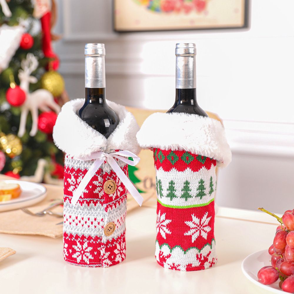 Fluffy Christmas Wine Bottle Cover Merry Christmas Decorations_0