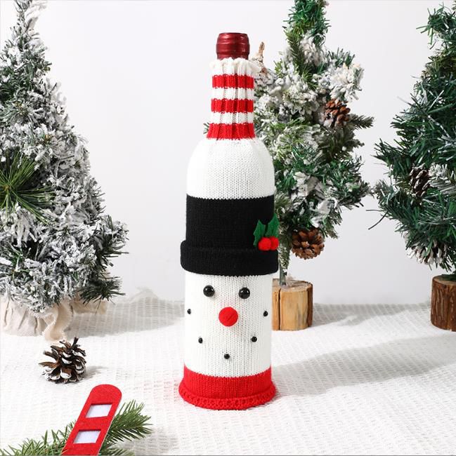 Woven Christmas Wine Bottle Cover Set Santa Snowman Woven Wine Bottle Bags_2