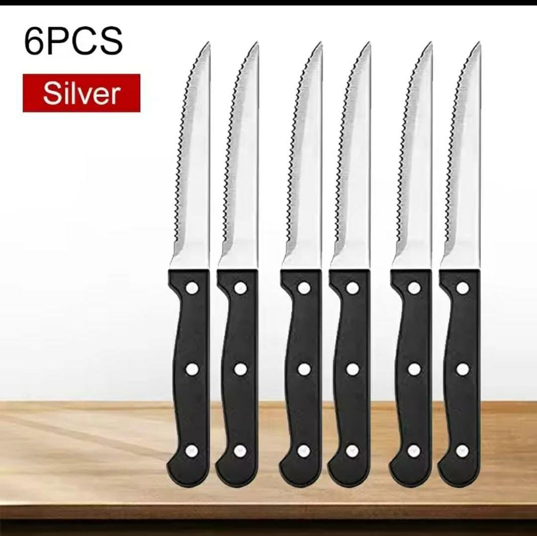 ⏯️ STAINLESS STEEL SERRATED STEAK KNIFE ..set of 6_1