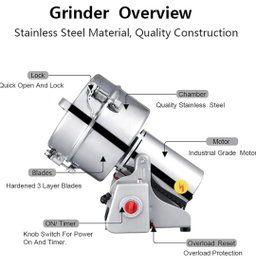 Electric Grain Grinder with 270°Swing  Open-Cover-Stop Design