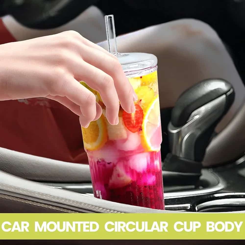 Clear Iced Coffee Cup With Glass Lids and Straws_2