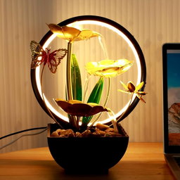 Electric table-top mini water fountain + round  LED LIGHT