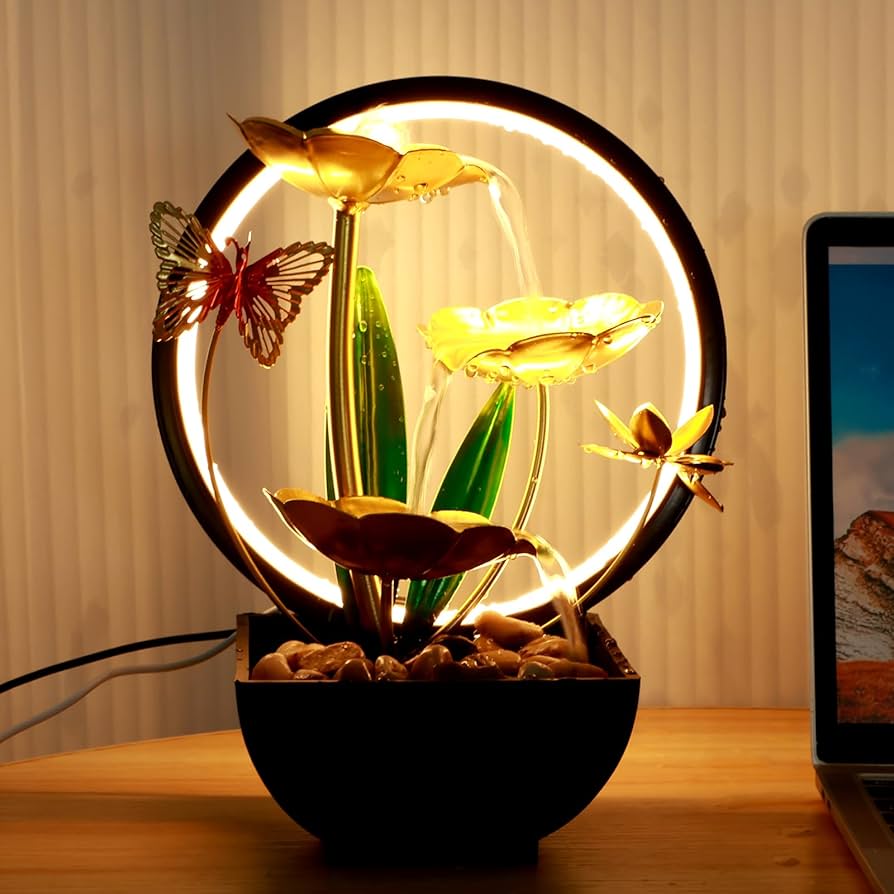 Electric table-top mini water fountain + round  LED LIGHT