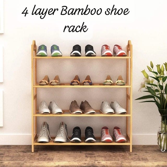 4 Layer Natural Bamboo shoe rack_0