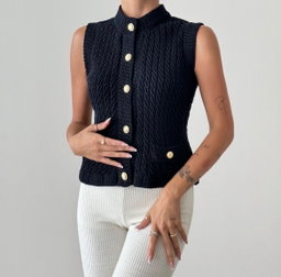 Knit pattern top- black
