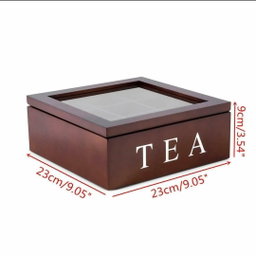 Wooden 9 Grids Tea Box Tea Bags Container Storage Box Case Transparent Top Lid