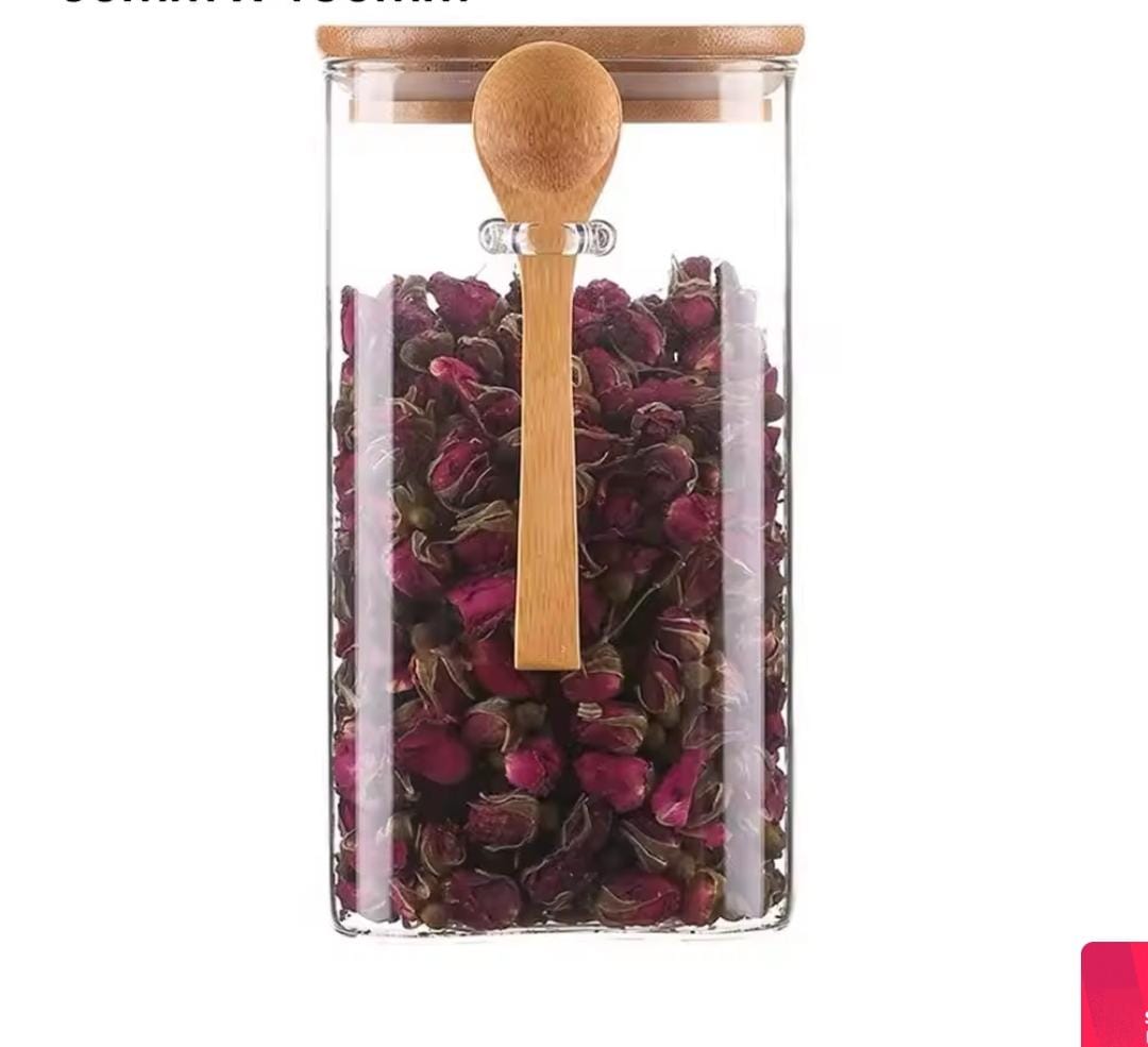 Glass jar with Bamboo lid & spoon