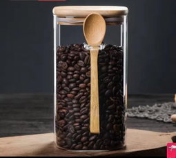 Glass  jar with Bamboo lid & spoon