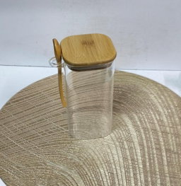 Glass  jar with Bamboo lid & spoon