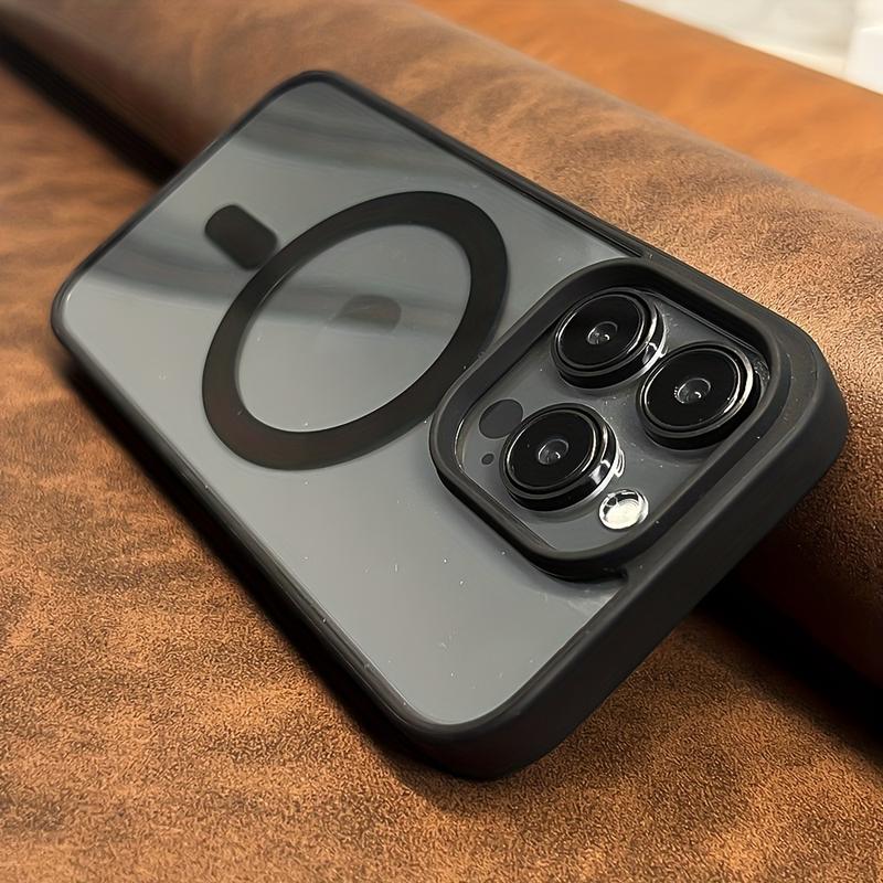 Luxury Transparent Magnetic Wireless Charging Case for iPhone 15 Pro Max / Black