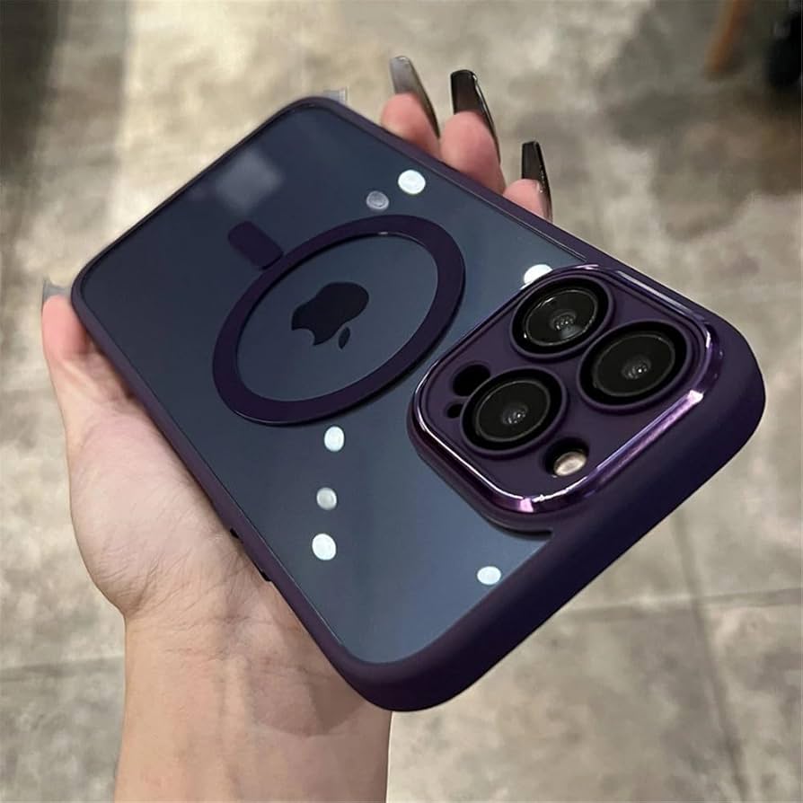 Luxury Transparent Magnetic Wireless Charging Case for iPhone 15 Pro Max / Deep Purple_0
