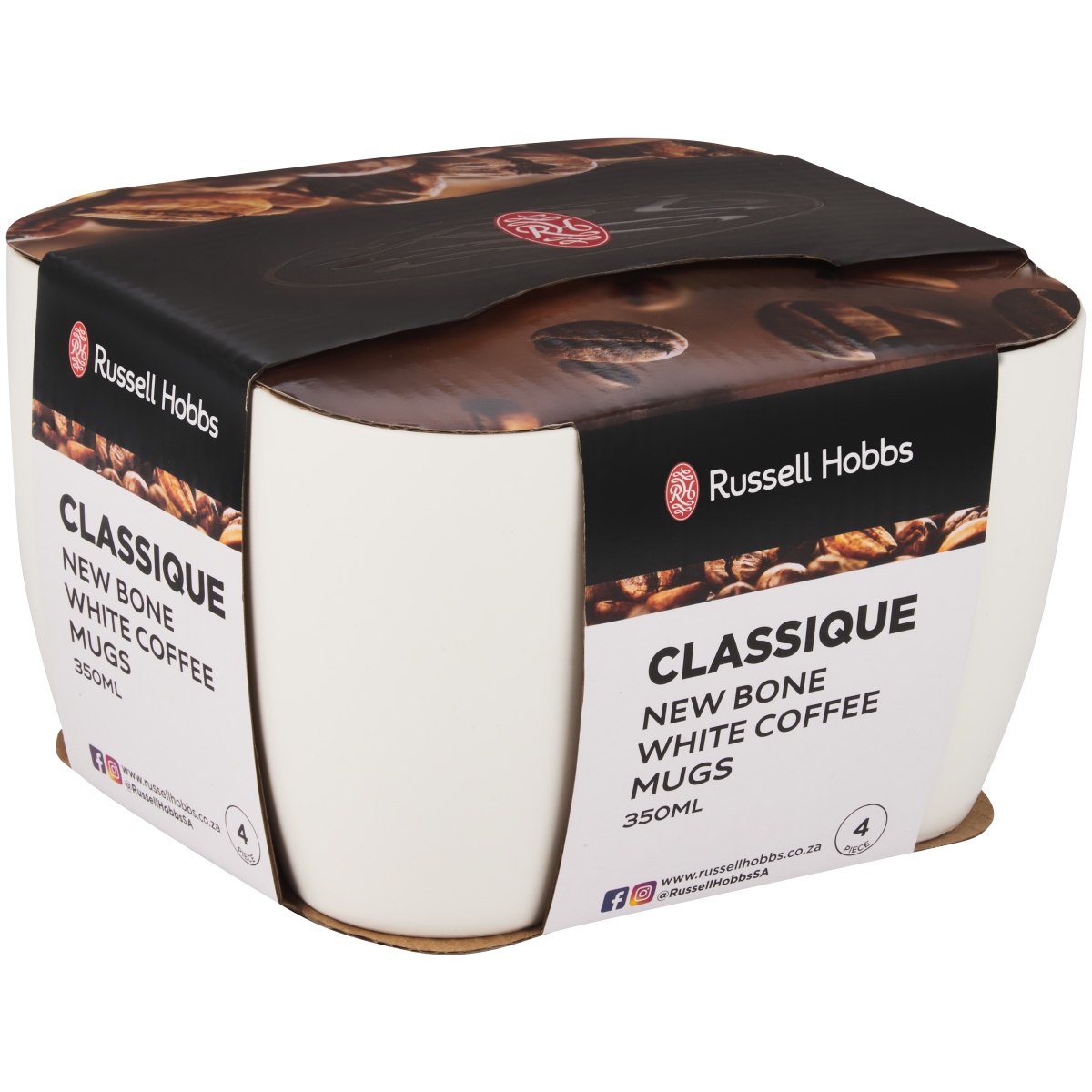 Russell Hobbs Classique New Bone 4 Pack White coffee Mugs 380ml_0