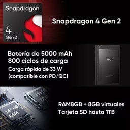 Smartphone Hmd Fusion 5g Dual Sim Teléfono 256gb 8gb Rom Celular 6.56in 90hz Pantalla 5000mah Batería Android 14 Phone Negro