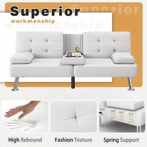 Sillón Reclinable Sofá Cama Piel Sintética Blanco Minimalist_3