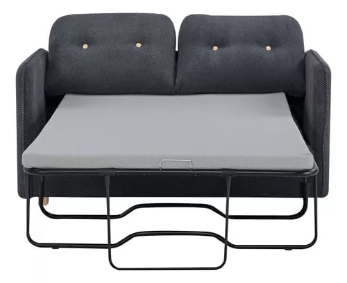 Sofácama Futón Sillón Reclinable Colchonado Matrimonial Eke Color Negro Diseño De La Tela Lisa_4