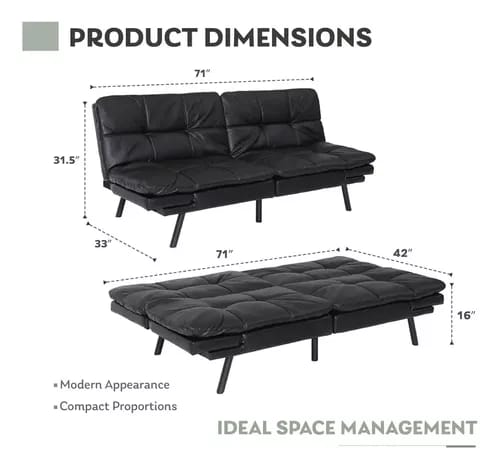 Sillón Reclinable Sofá Cama Piel Sintética Negra Minimalista_1