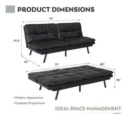 Sillón Reclinable Sofá Cama Piel Sintética Negra Minimalista