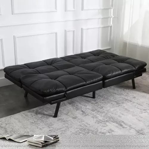 Sillón Reclinable Sofá Cama Piel Sintética Negra Minimalista_2