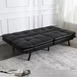 Sillón Reclinable Sofá Cama Piel Sintética Negra Minimalista