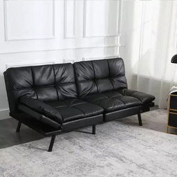 Sillón Reclinable Sofá Cama Piel Sintética Negra Minimalista