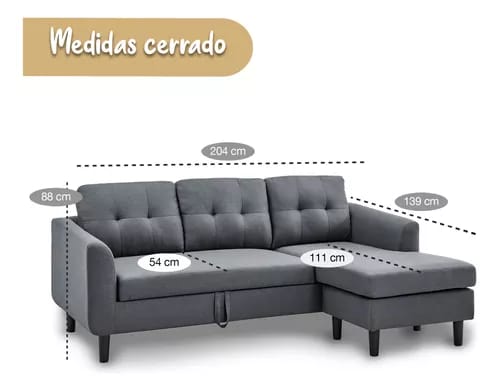 Sillón Sala Sofa Cama Derecho Comodo Elegante Minimalista