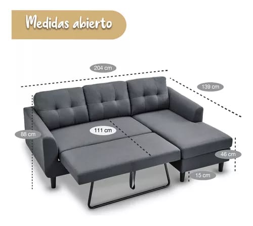Sillón Sala Sofa Cama Derecho Comodo Elegante Minimalista_5