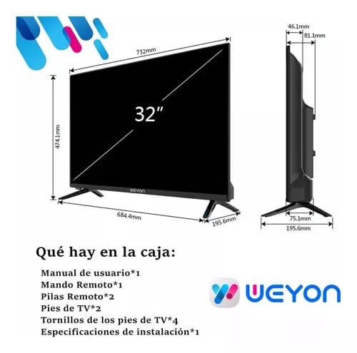 Smart TV Pantalla 32 Pulgadas Weyon Android LED Hd Television 60hz 32WDSNMX_2