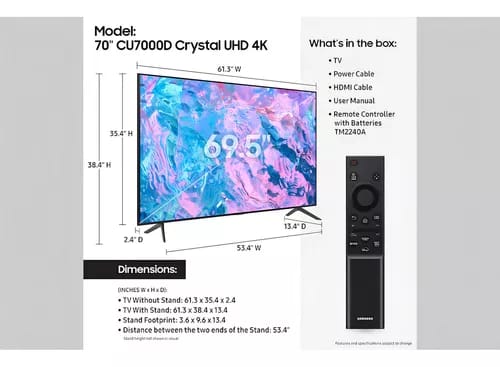 Pantalla Samsung 70 Pulgadas Un70cu7000dxza Uhd 4k Smart Tv_5