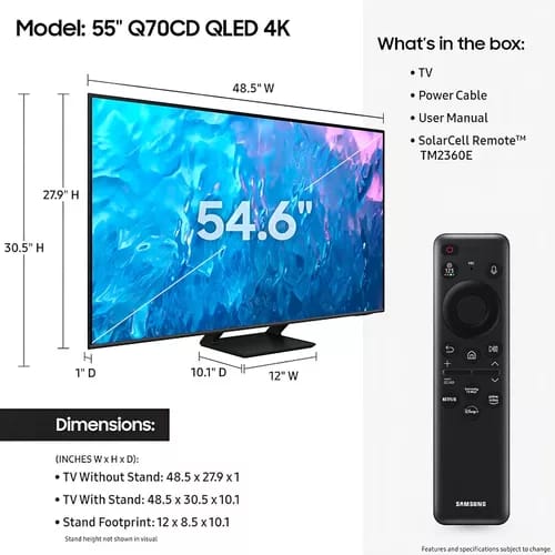 Pantalla Smart Tv Samsung 55 Pulgadas Q70cd Qled Procesador Quantum Con Ampliación A 4k Diseño Airslim_4