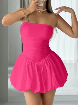 SHEIN Sweetina Strapless Solid Color Skater Dress