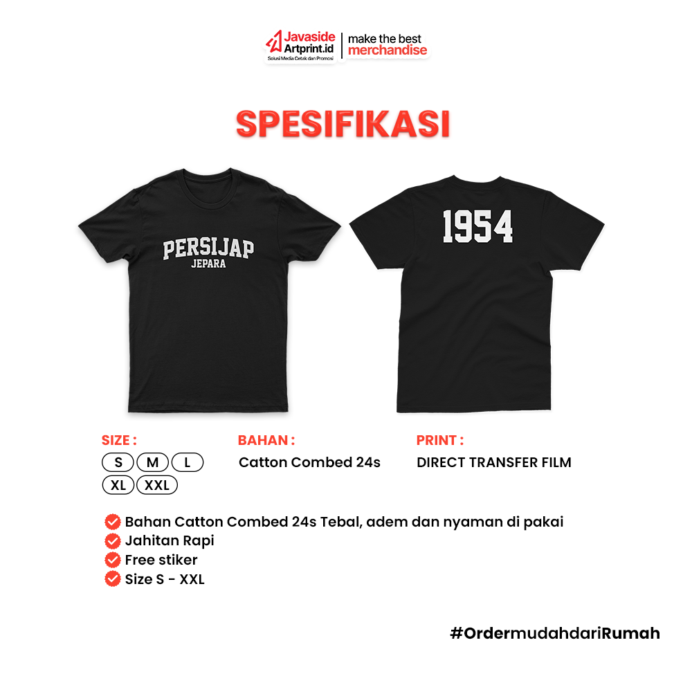 Kaos Persijap Jepara 1954 unisex prita wanita warna hitam- Javaside Artprint_4