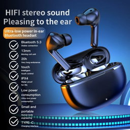 Danjo Air7 Wireless Earbud Type C Hifi Stereo Waterproof Buds Earphone Pro ENC Noise Cancelling  & in-ear Headphone