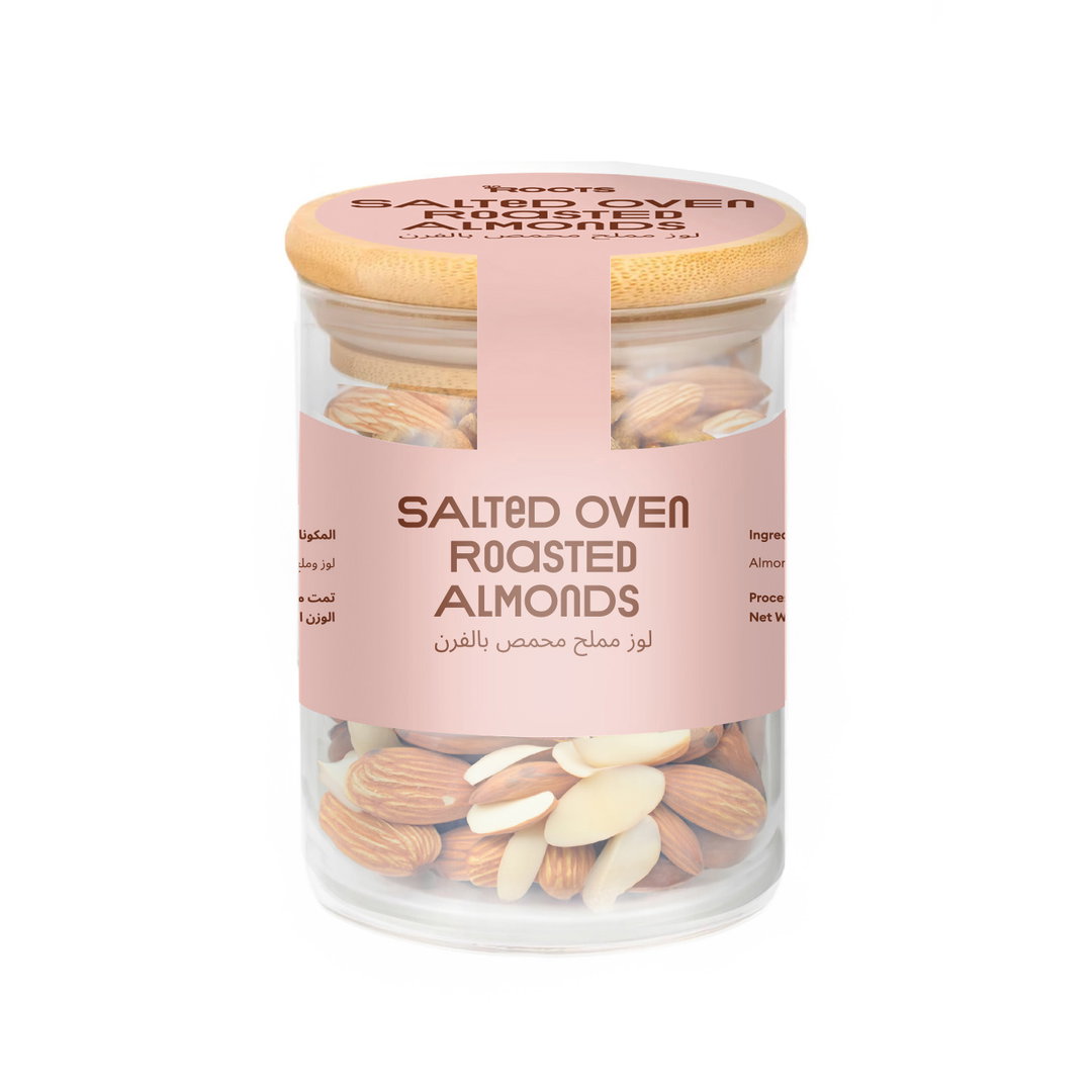 Roots Salted Oven Roasted Almonds Glass Jar 100g