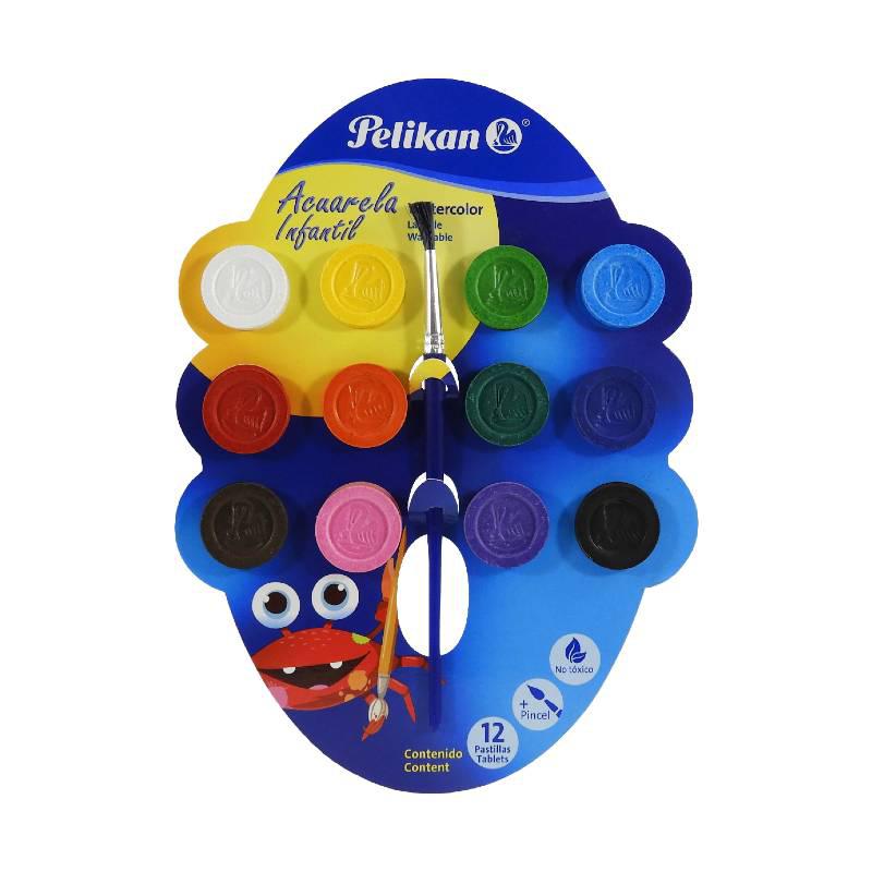 Acuarelas infantil pelikan 12 pastillas base de carton_0