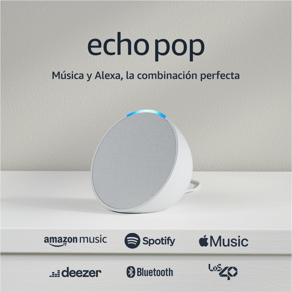 Amazon Echo Pop | Parlante inteligente y compacto con sonido definido y Alexa | Blanco