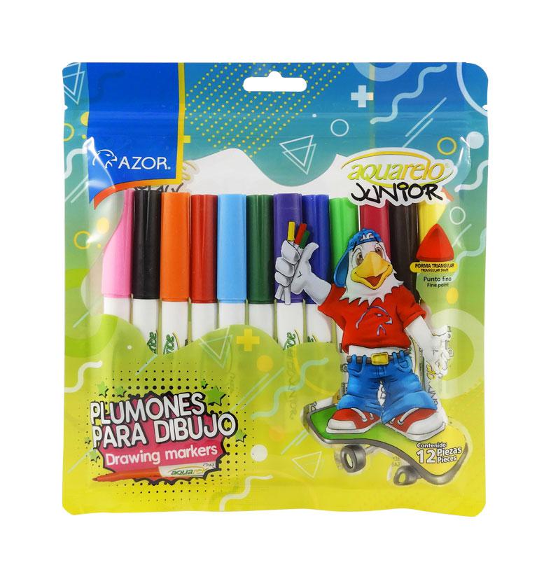 Plumones Acuarelo Junior Azor 12pza._0
