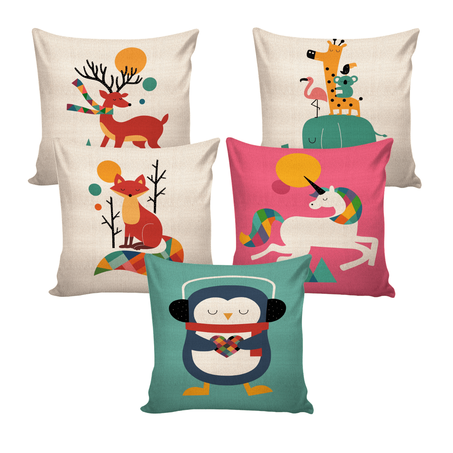 Digital Printed Cushion's Cover (Pack of 5, 16x16 Inch)_0