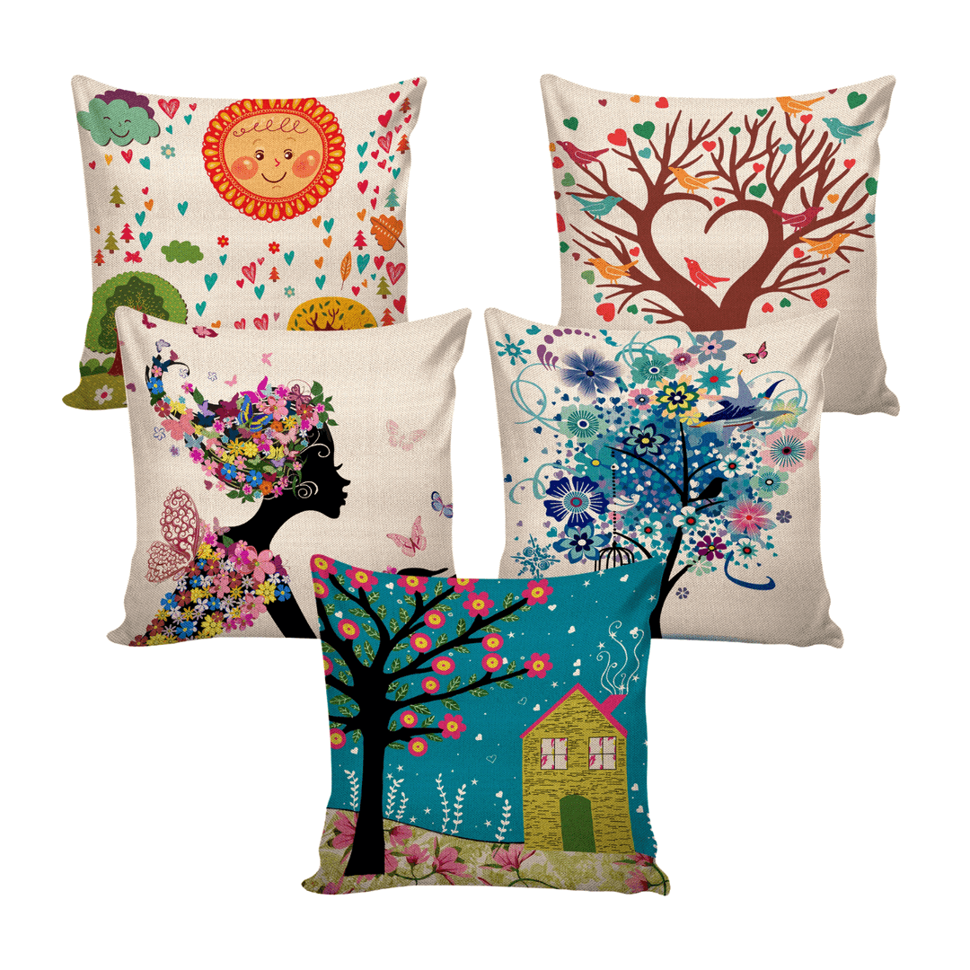 Digital Printed Cushion's Cover (Pack of 5, 16x16 Inch)