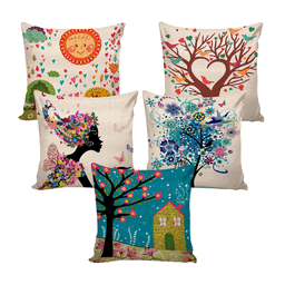 Digital Printed Cushion's Cover (Pack of 5, 16x16 Inch)