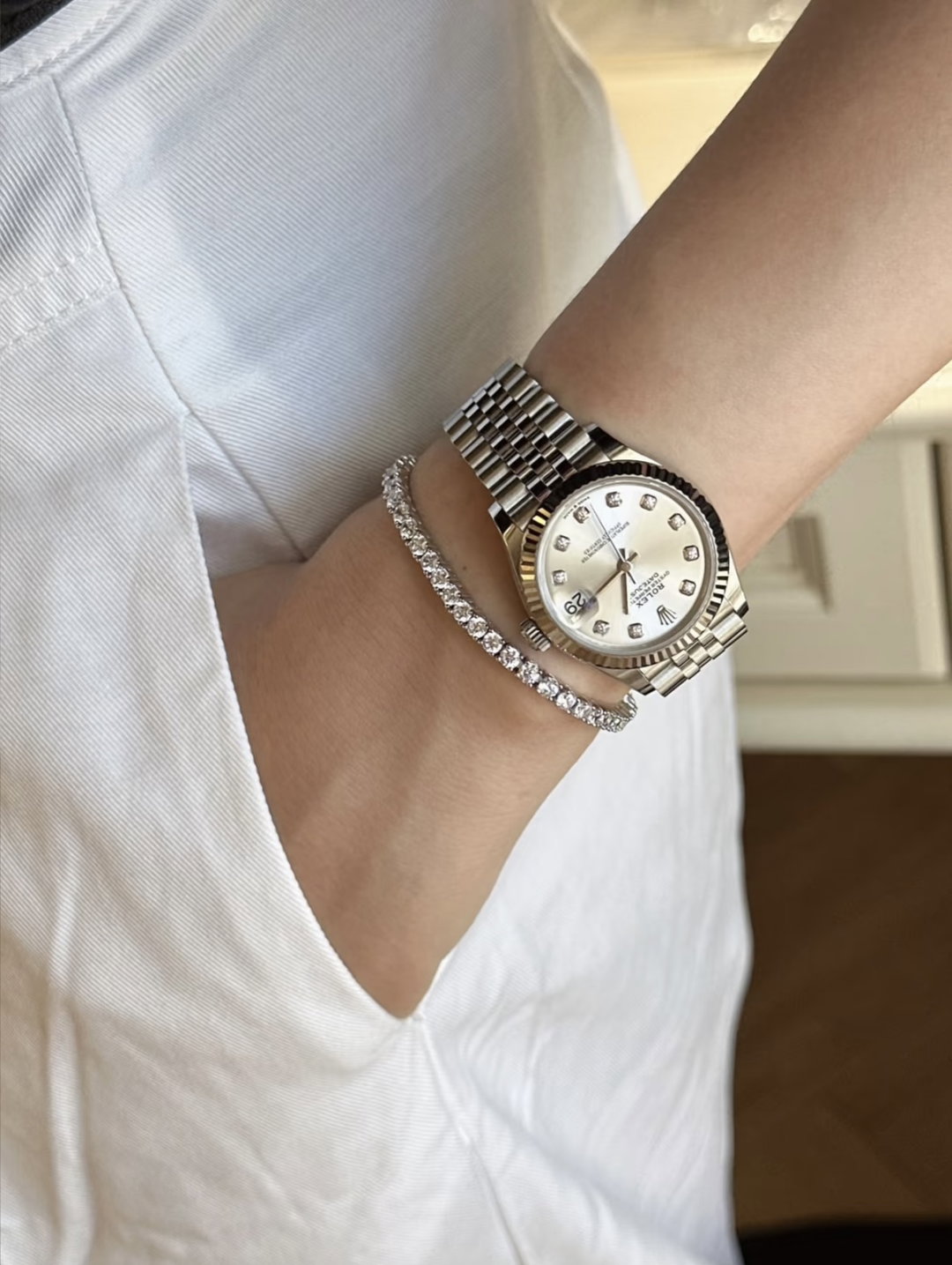(PO) REGULAR TENNIS BRACELET- WHITE GOLD