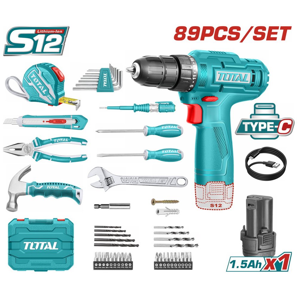 Set de scule si unelte masina insurubat 12.0V 1.5Ah 89buc. THKTHP10892_0