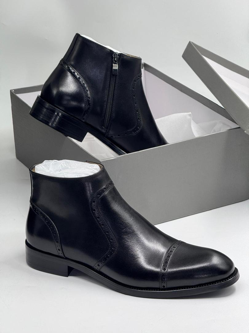 Cie Brogues Chelsea Beveled Waist/Fiddle-back Ankle Boots Leather Sole Men High Quality_0